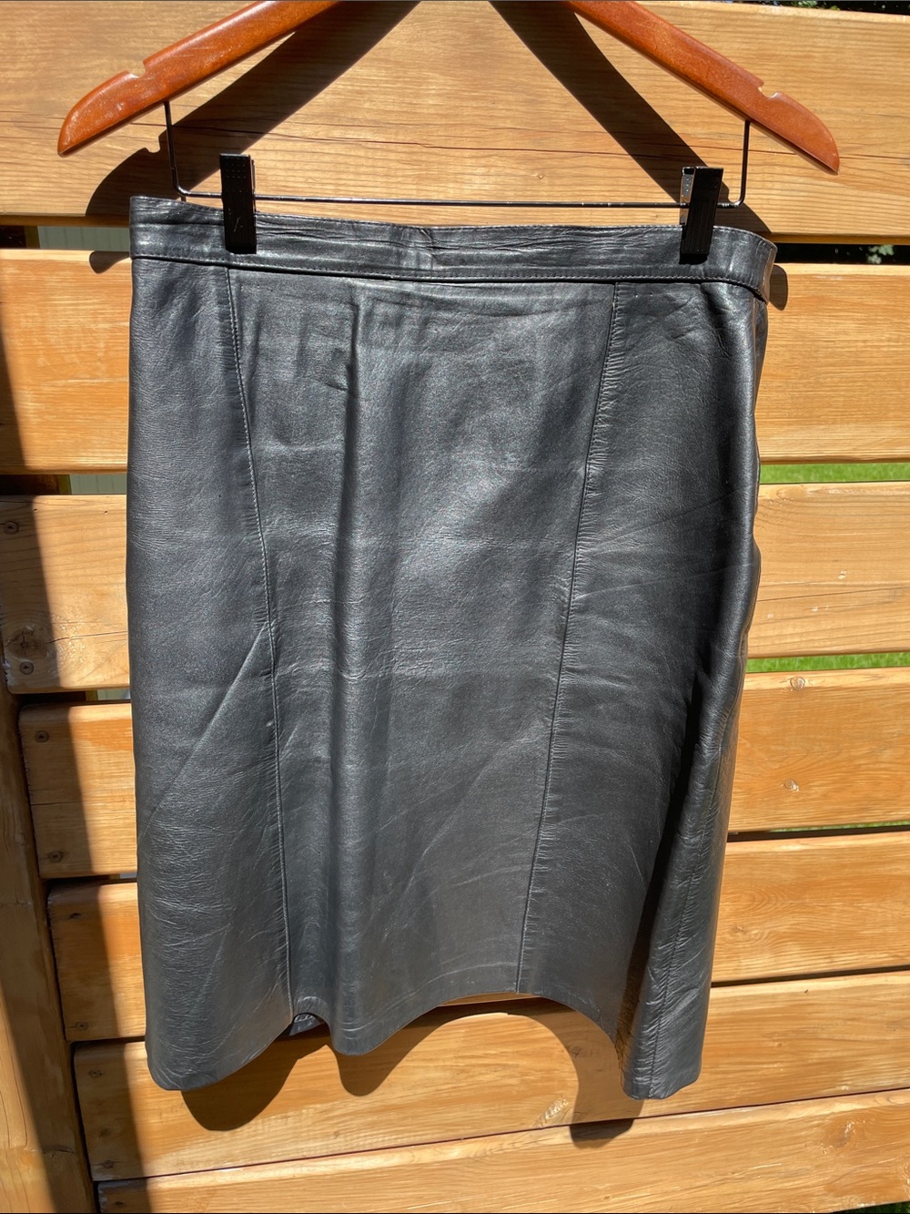 Classic Black  Genuine Leather Pencil Skirt